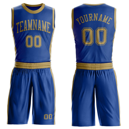 Custom Royal Old Gold Round Neck Basketball Uniform Jersey - Main View