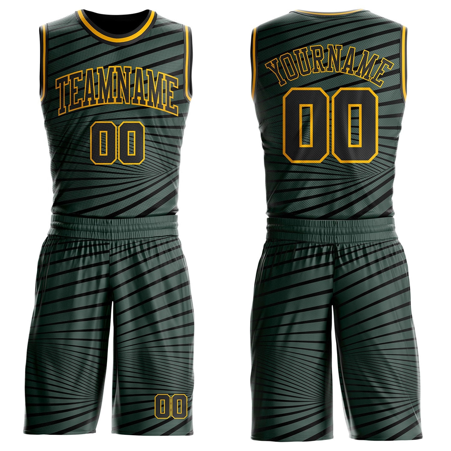 Custom Gray Black-Gold Radial Stripe Round Neck Sublimation Basketball Uniform Jersey - Main View