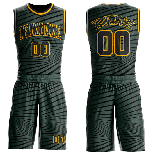Custom Gray Black-Gold Radial Stripe Round Neck Sublimation Basketball Uniform Jersey - Main View