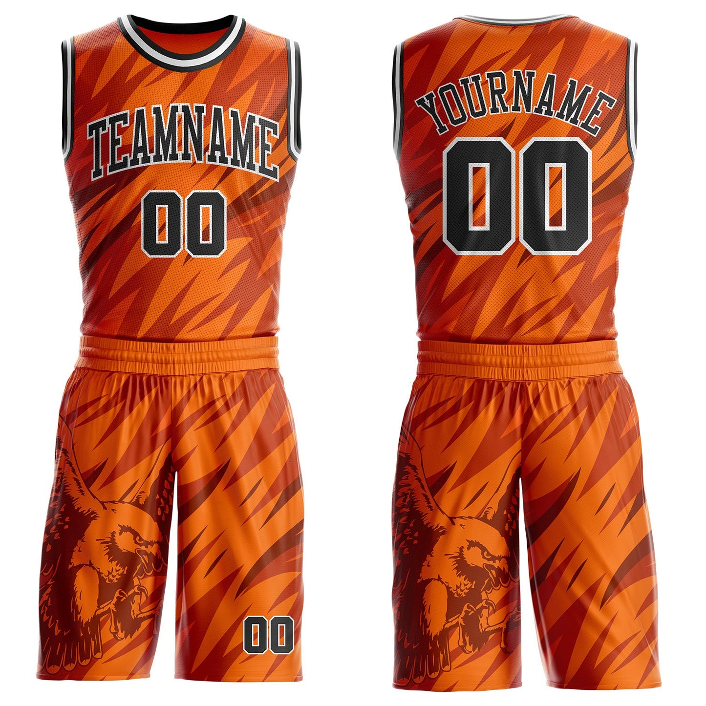 Custom Orange Black-White Eagle Wing Boho Style Round Neck Sublimation Basketball Uniform Jersey - Main View