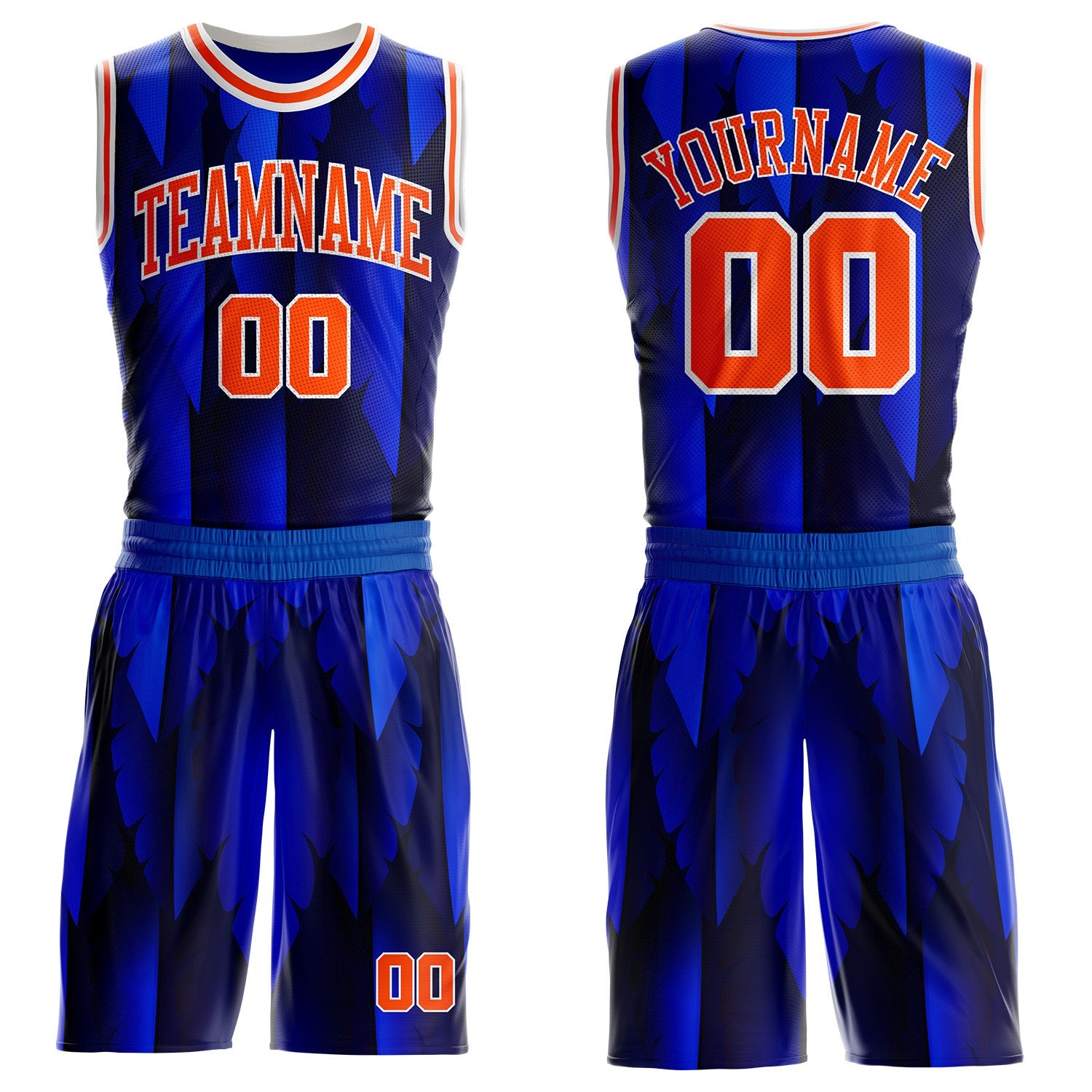 Custom Blue Orange-White Feather Boho Style Round Neck Sublimation Basketball Uniform Jersey - Main View