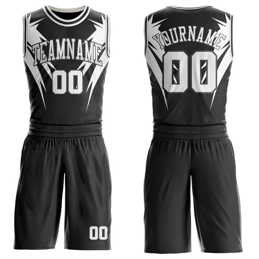 Custom Black White-Steel Gray Wing Boho Style Round Neck Sublimation Basketball Uniform Jersey - Main View