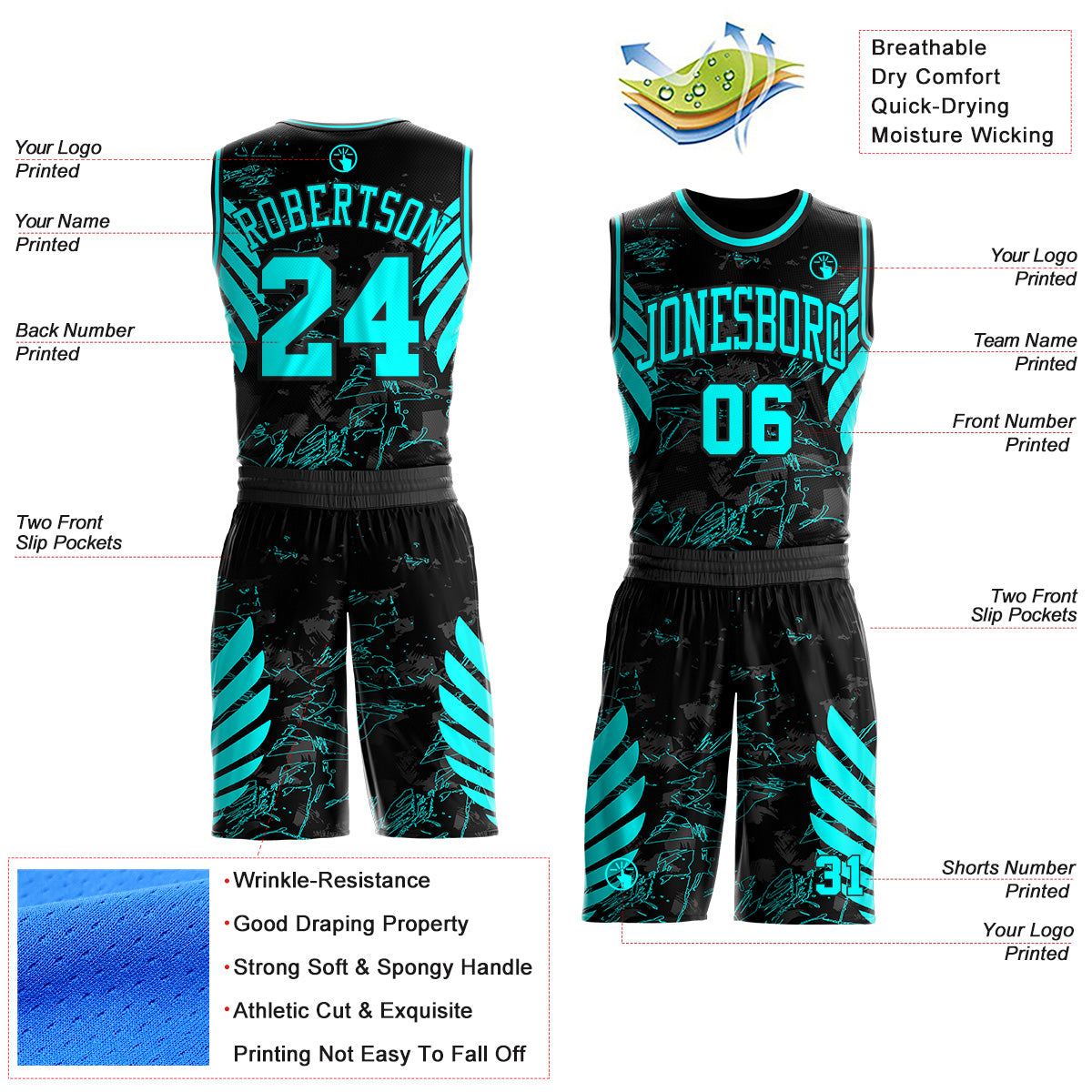 Custom Black-Blue Graffiti Wing Boho Style Round Neck Sublimation Basketball Uniform Jersey view 2