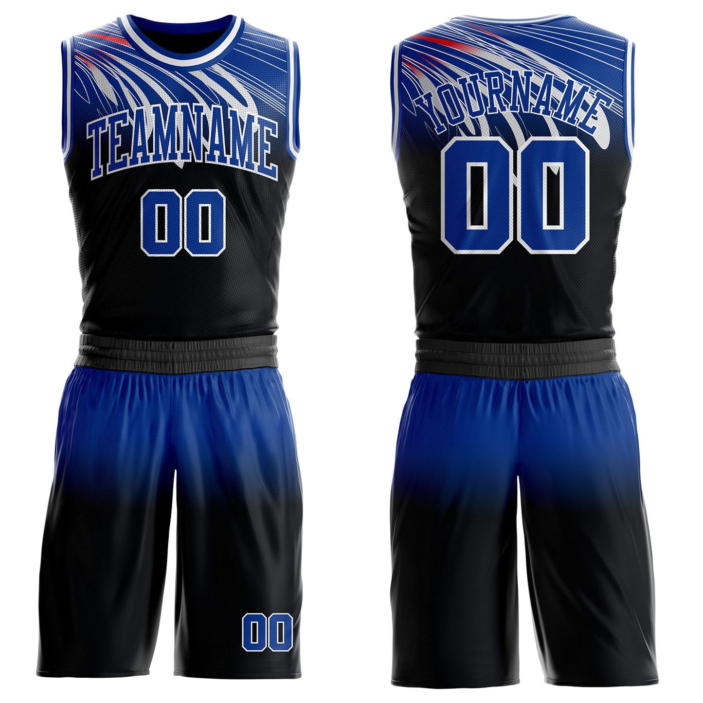 Custom Black Royal-White Wing Gradient Boho Style Round Neck Sublimation Basketball Uniform Jersey - Main View
