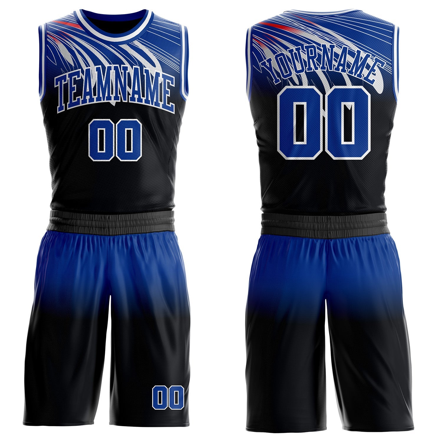 Custom Black Royal-White Wing Gradient Boho Style Round Neck Sublimation Basketball Uniform Jersey - Main View
