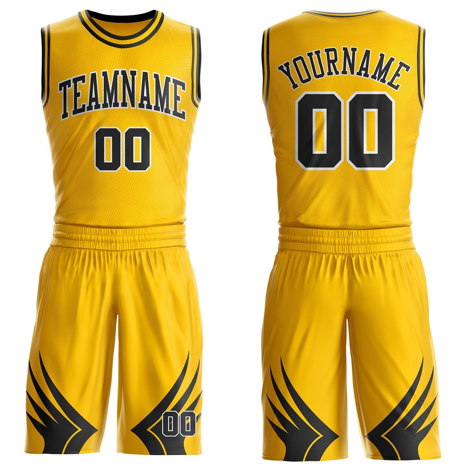 Custom Yellow Black-White Wing Boho Style Round Neck Sublimation Basketball Uniform Jersey - Main View