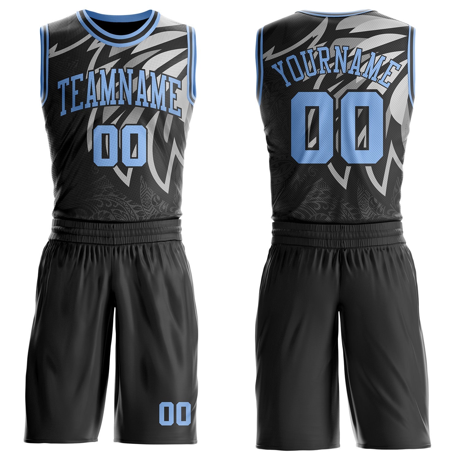 Custom Black Light Blue-Gray Wing Boho Style Round Neck Sublimation Basketball Uniform Jersey - Main View