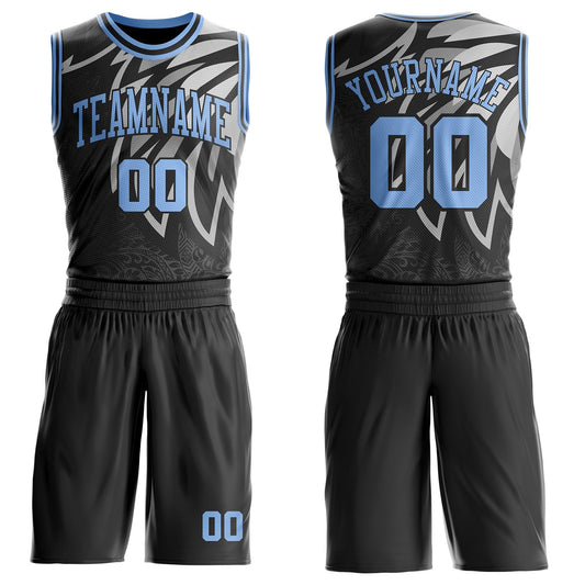 Custom Black Light Blue-Gray Wing Boho Style Round Neck Sublimation Basketball Uniform Jersey - Main View