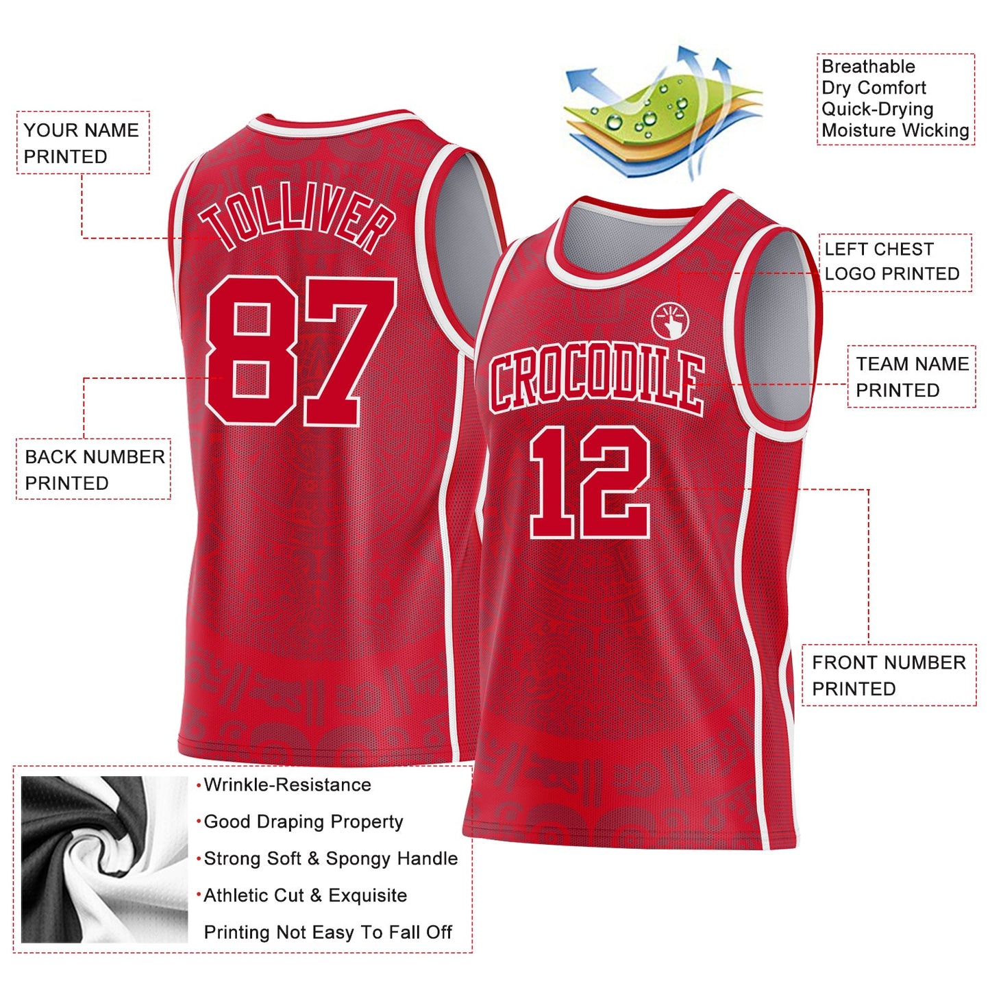 Custom Red-White Tribal Ethnic Aztec Sun Stone Side Panel Stripe Round Neck Sublimation Basketball Set Jersey view 3