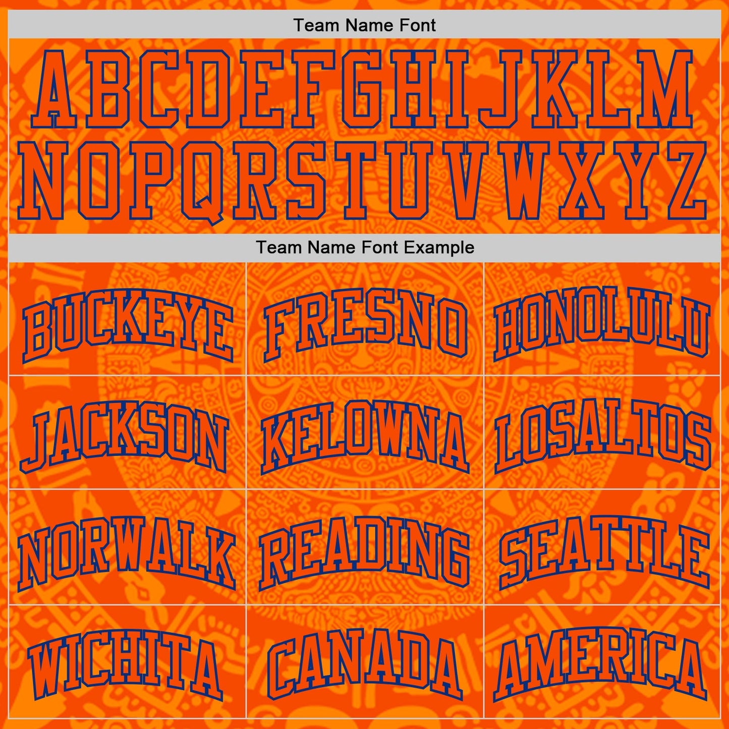 Custom Orange-Royal Tribal Ethnic Aztec Sun Stone Side Panel Stripe Round Neck Sublimation Basketball Set Jersey view 4