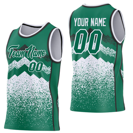 Custom Kelly Green White-Black Mountain Peak Shards Side Panel Stripe Round Neck Sublimation Basketball Set Jersey - Main View
