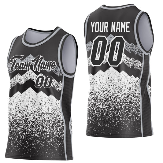 Custom Black White-Gray Mountain Peak Shards Side Panel Stripe Round Neck Sublimation Basketball Set Jersey - Main View
