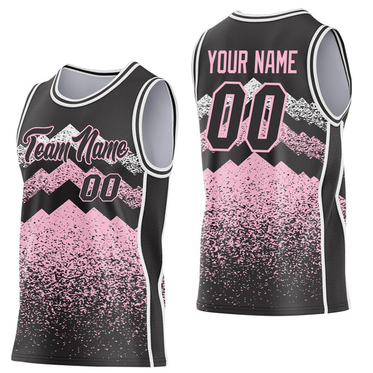 Custom Black Light Pink-White Mountain Peak Shards Side Panel Stripe Round Neck Sublimation Basketball Set Jersey - Main View