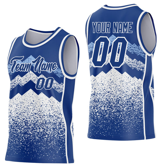 Custom Royal White-Light Blue Mountain Peak Shards Side Panel Stripe Round Neck Sublimation Basketball Set Jersey - Main View