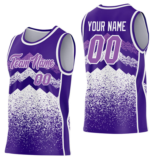 Custom Purple Medium Purple-White Mountain Peak Shards Side Panel Stripe Round Neck Sublimation Basketball Set Jersey - Main View