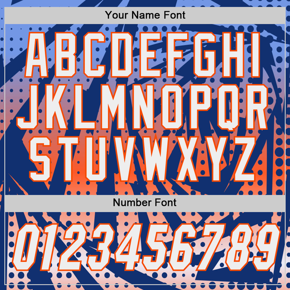 Custom Royal White-Orange Lightning Gradient Dot Side Panel Stripe Round Neck Sublimation Basketball Set Jersey view 5