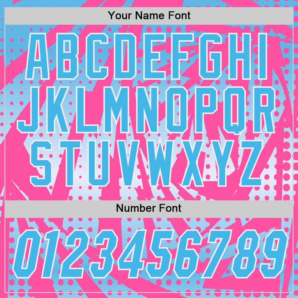 Custom Pink Sky Blue-White Lightning Gradient Dot Side Panel Stripe Round Neck Sublimation Basketball Set Jersey view 5