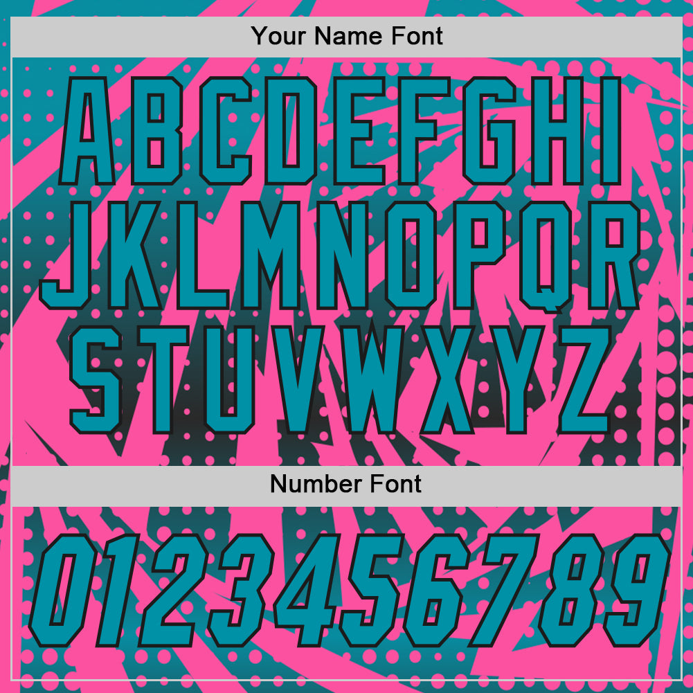Custom Pink Teal-Black Lightning Gradient Dot Side Panel Stripe Round Neck Sublimation Basketball Set Jersey view 5