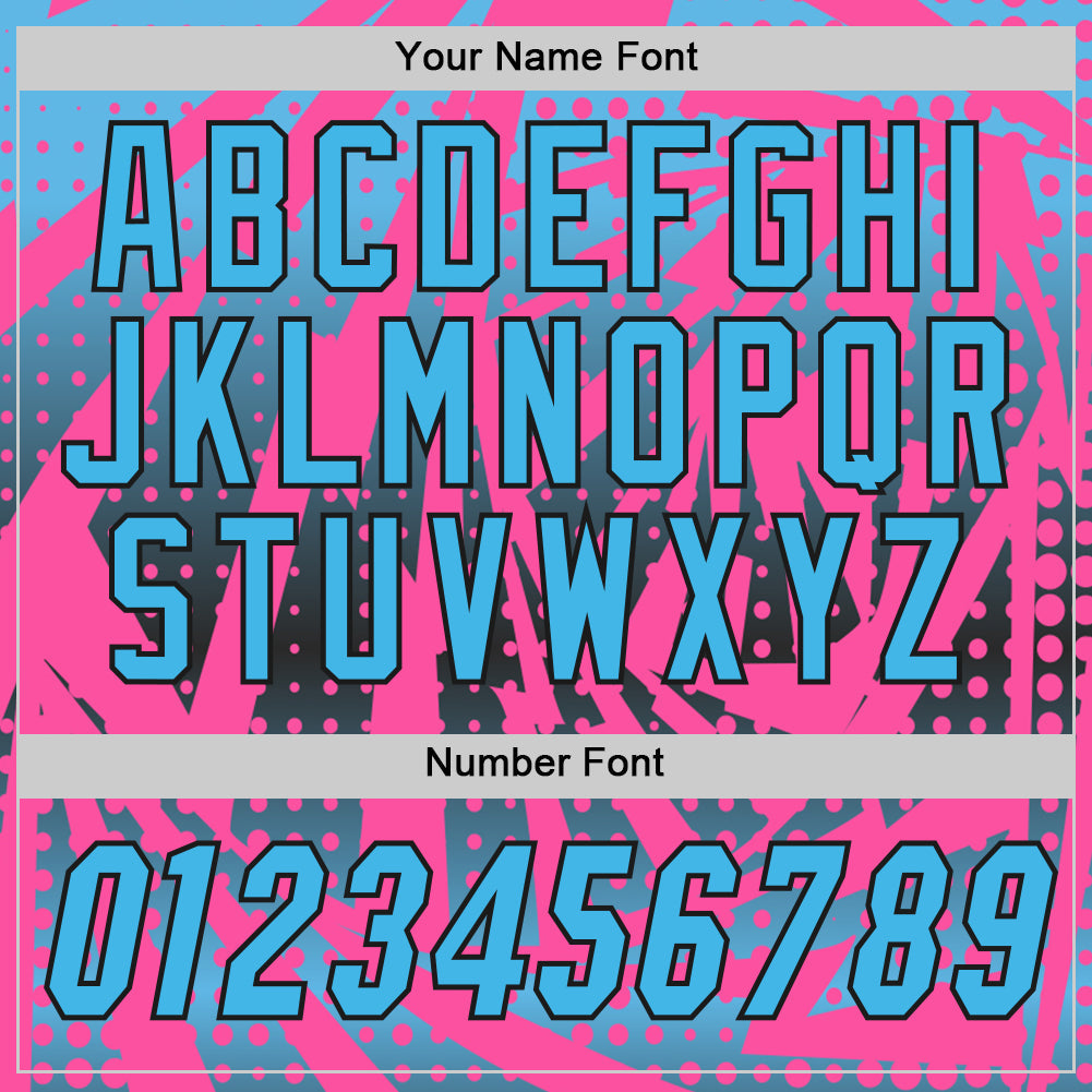 Custom Pink Sky Blue-Black Lightning Gradient Dot Side Panel Stripe Round Neck Sublimation Basketball Set Jersey view 5