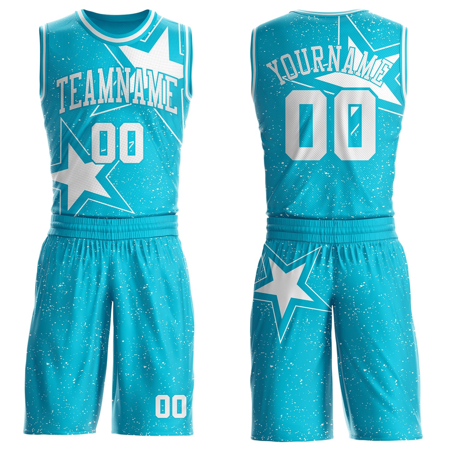 Custom Lakes Blue-White Star Starry Speckle Round Neck Sublimation Basketball Uniform Jersey - Main View