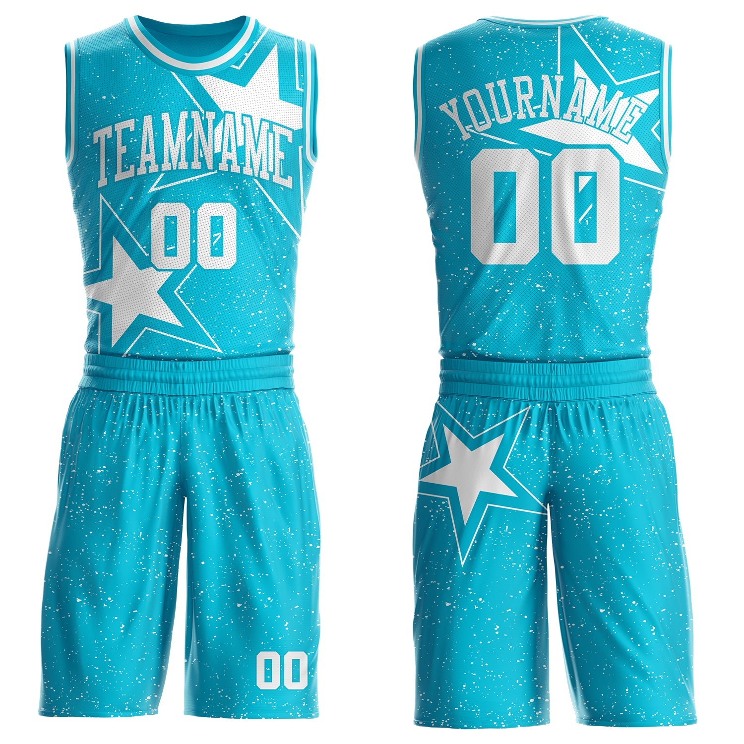 Custom Lakes Blue-White Star Starry Speckle Round Neck Sublimation Basketball Uniform Jersey - Main View
