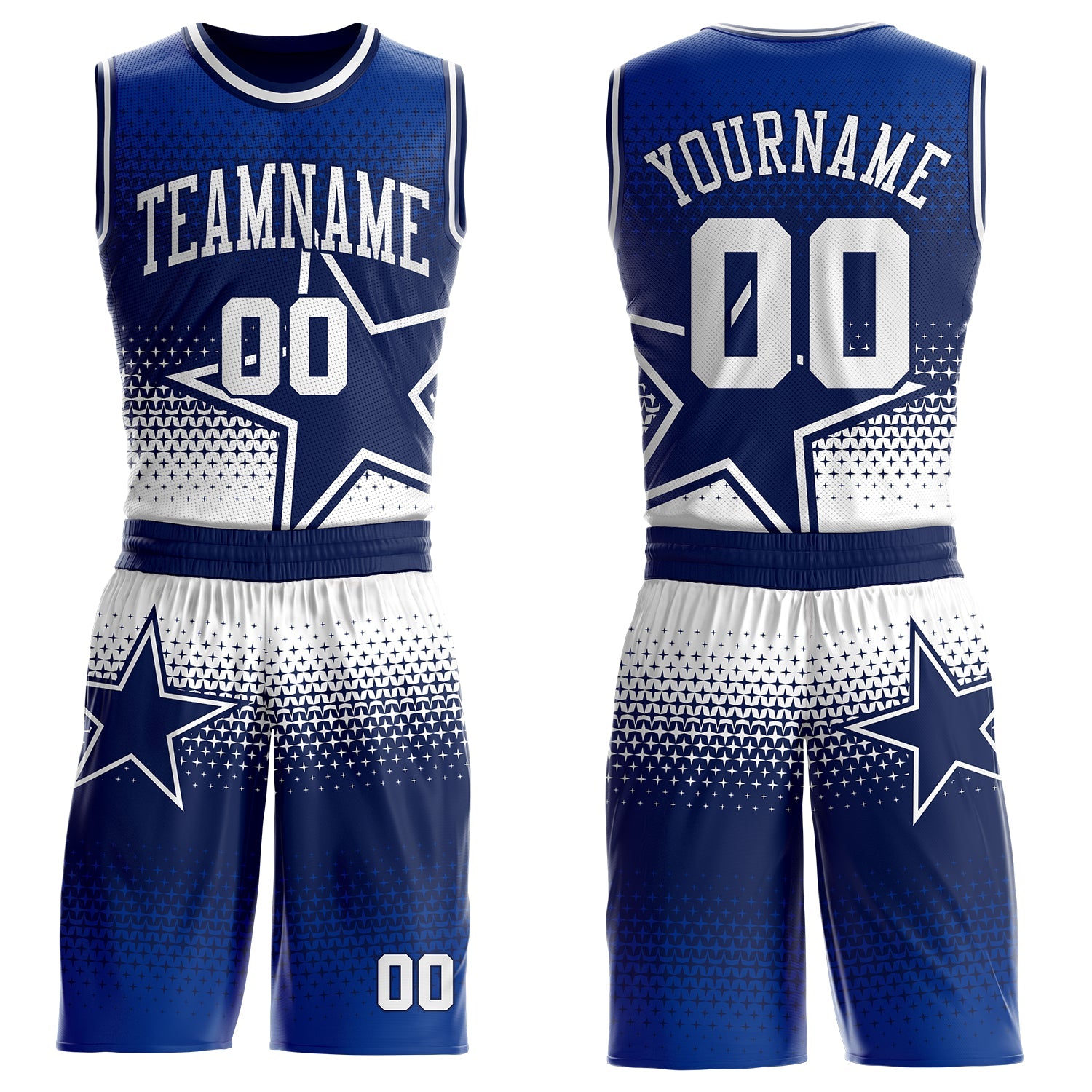 Custom Navy-White Star Dot Gradient Round Neck Sublimation Basketball Uniform Jersey - Main View