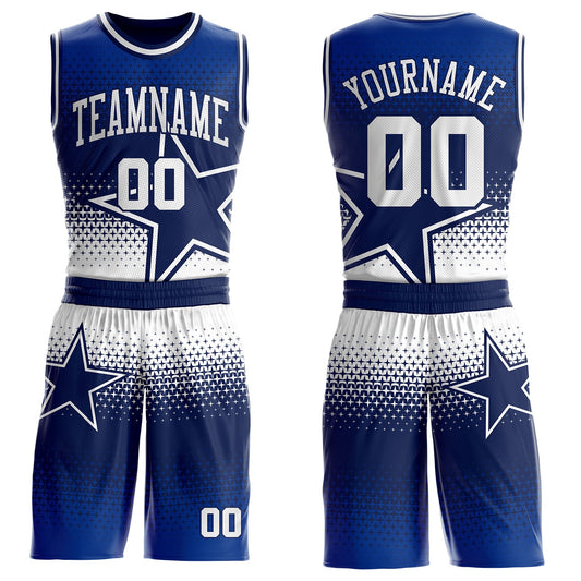 Custom Navy-White Star Dot Gradient Round Neck Sublimation Basketball Uniform Jersey - Main View