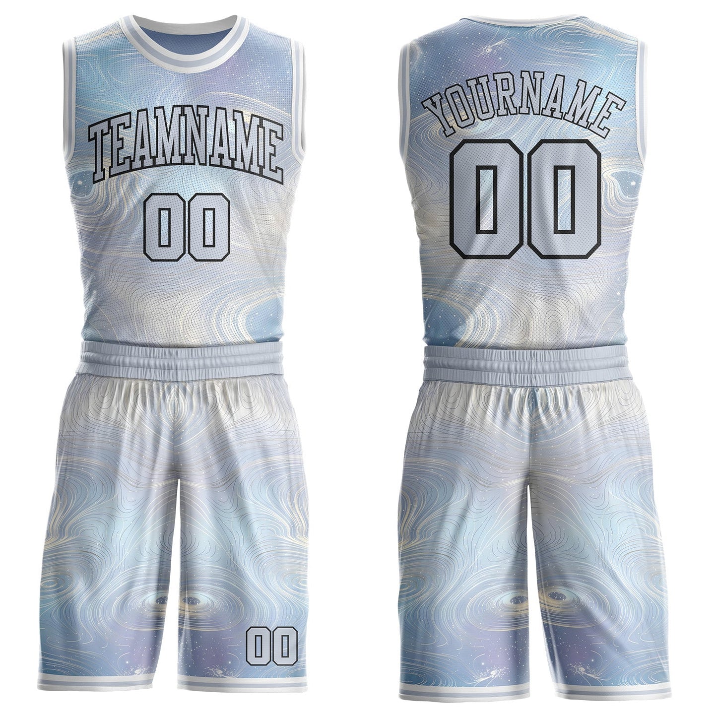 Custom Gray Black-White Nebula Starry Galaxy Space Round Neck Sublimation Basketball Uniform Jersey - Main View