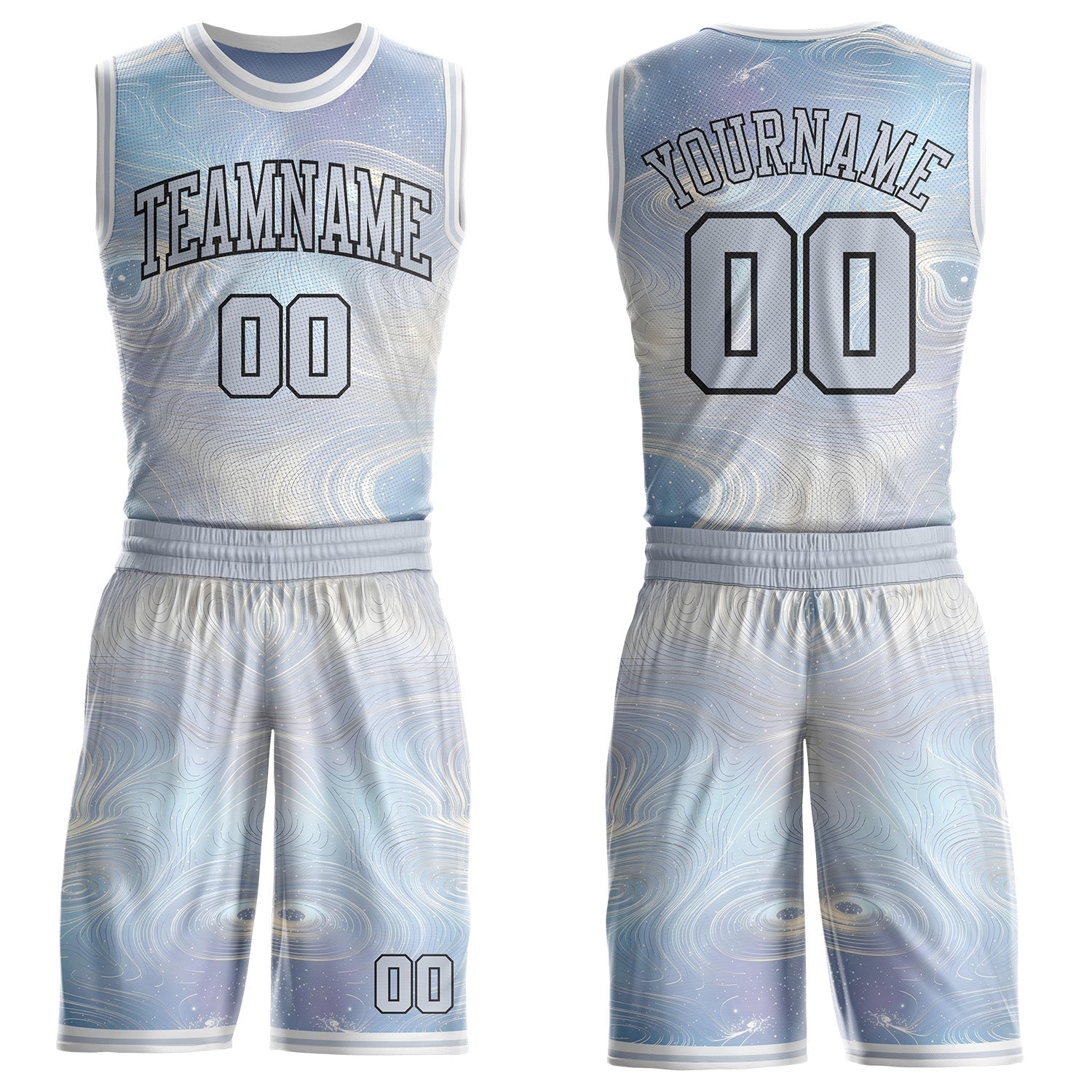 Custom Gray Black-White Nebula Starry Galaxy Space Round Neck Sublimation Basketball Uniform Jersey - Main View