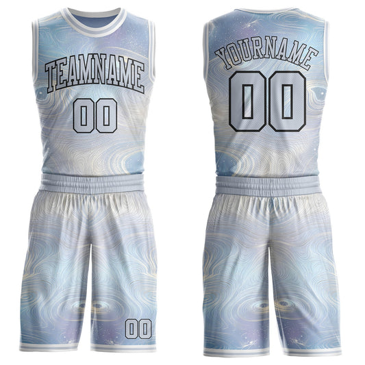 Custom Gray Black-White Nebula Starry Galaxy Space Round Neck Sublimation Basketball Uniform Jersey - Main View