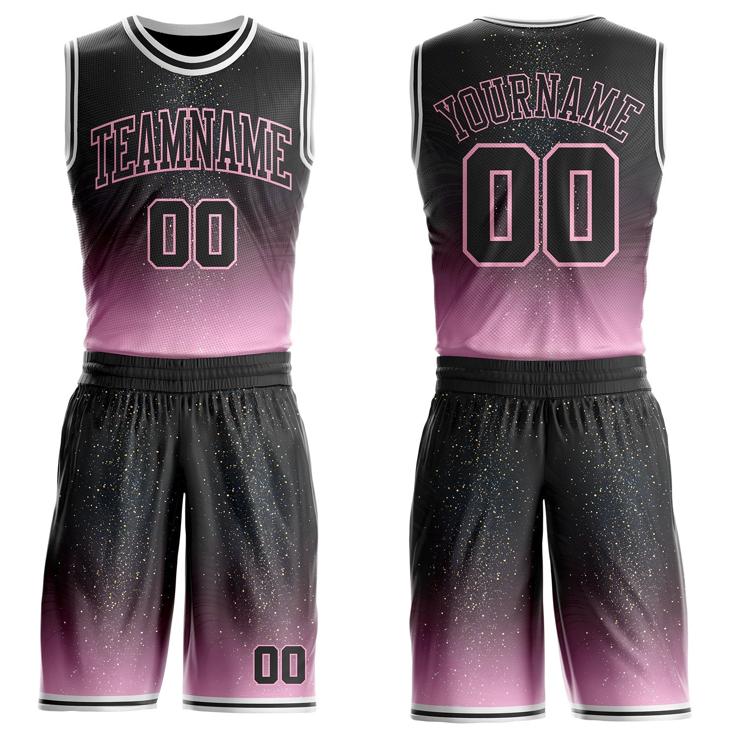 Custom Black Light Pink-White Nebula Starry Aurora Galaxy Space Round Neck Sublimation Basketball Uniform Jersey - Main View