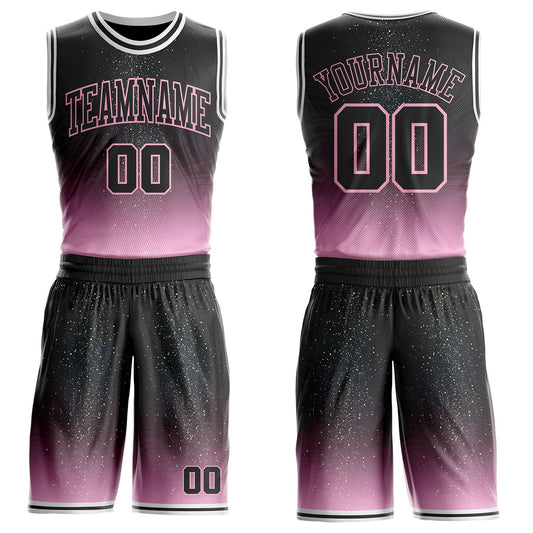 Custom Black Light Pink-White Nebula Starry Aurora Galaxy Space Round Neck Sublimation Basketball Uniform Jersey - Main View