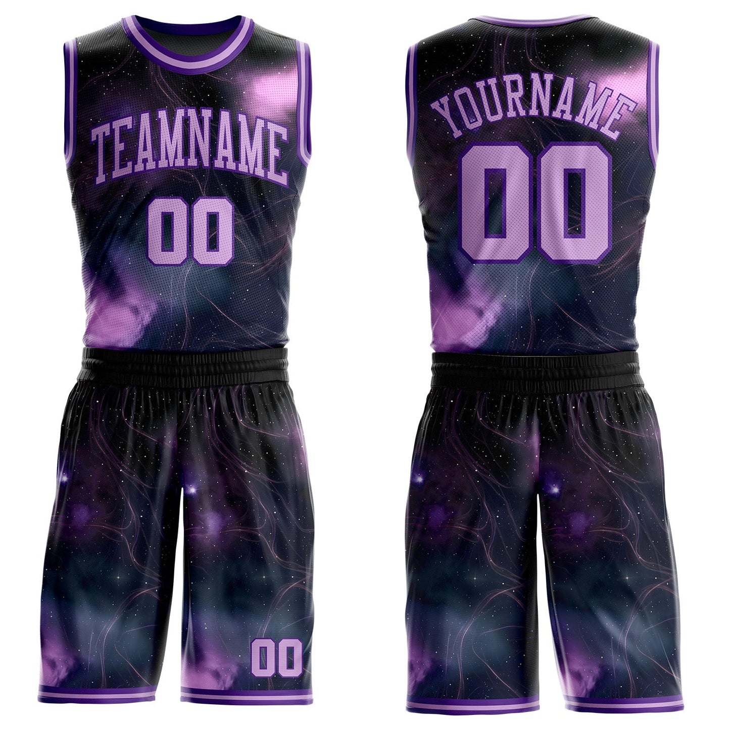 Custom Purple-Light Purple Nebula Starry Aurora Galaxy Space Round Neck Sublimation Basketball Uniform Jersey - Main View