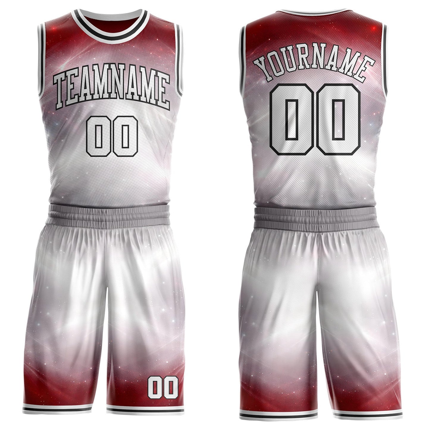 Custom Gray White Red-Black Nebula Starry Galaxy Space Round Neck Sublimation Basketball Uniform Jersey - Main View