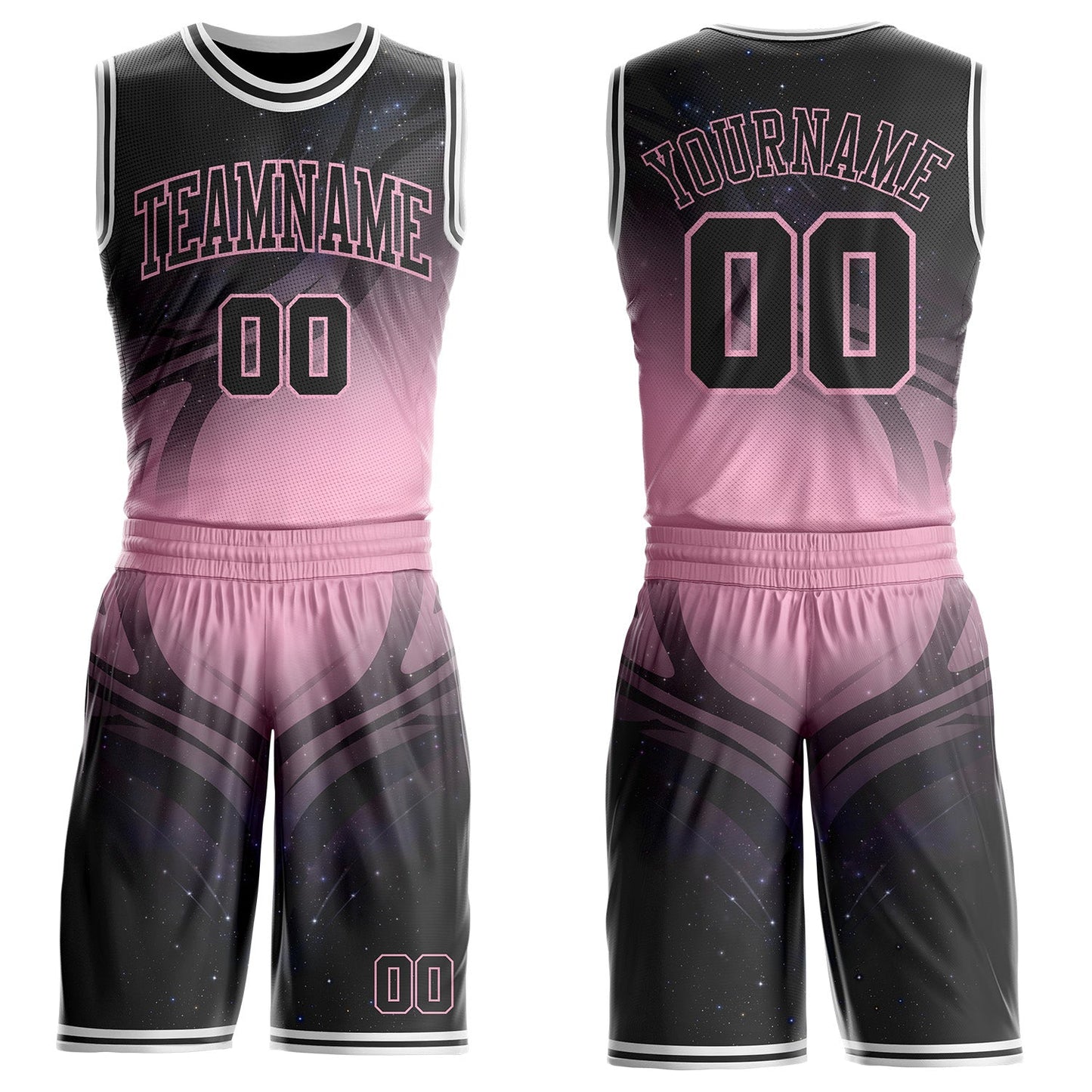Custom Black Pink-White Nebula Starry Galaxy Space Round Neck Sublimation Basketball Uniform Jersey - Main View
