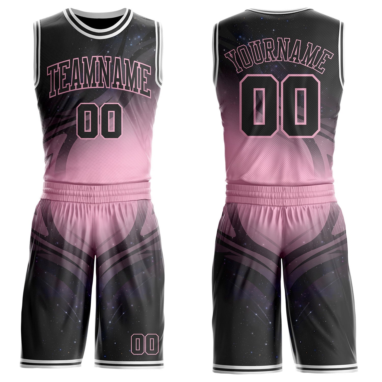 Custom Black Pink-White Nebula Starry Galaxy Space Round Neck Sublimation Basketball Uniform Jersey - Main View