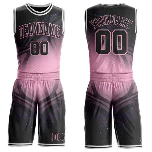 Custom Black Pink-White Nebula Starry Galaxy Space Round Neck Sublimation Basketball Uniform Jersey - Main View