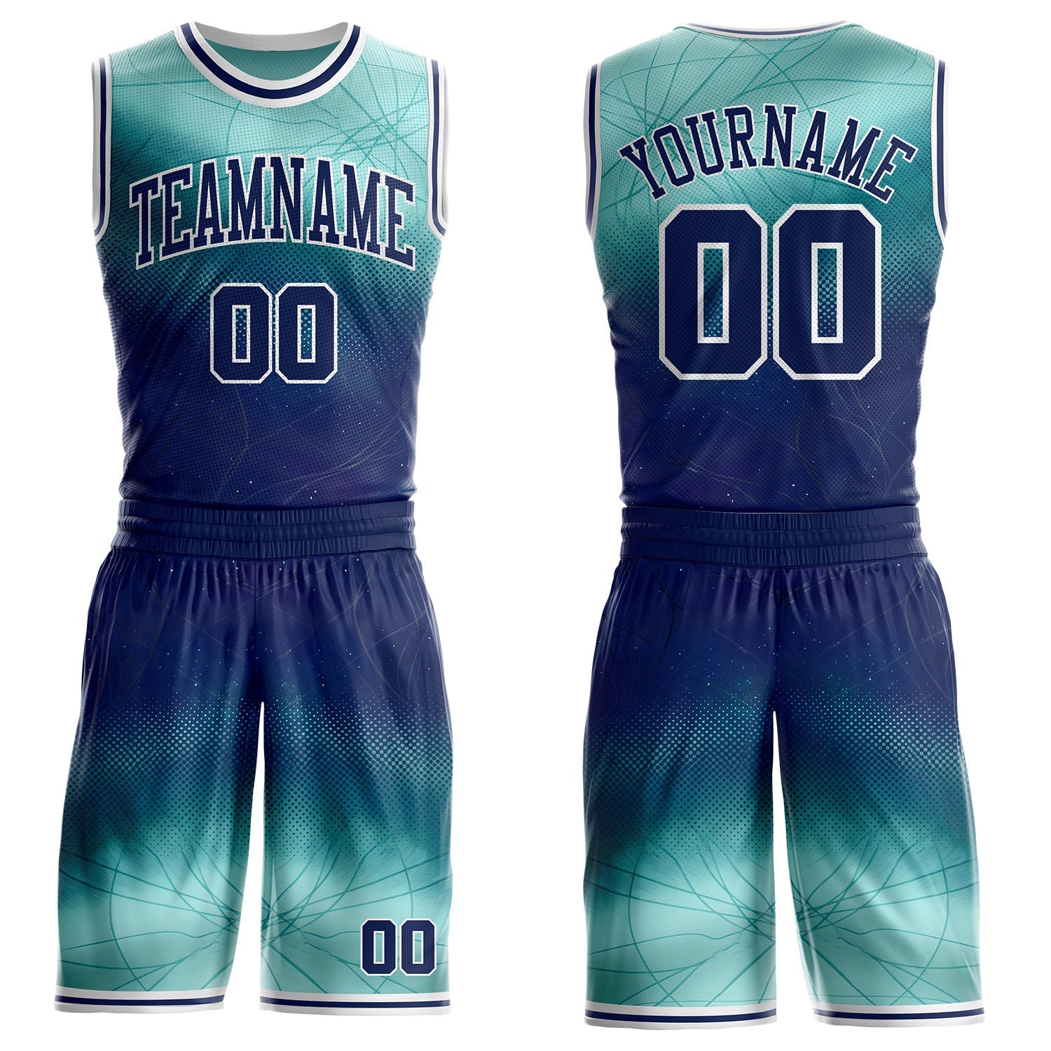 Custom Blue Navy-White Nebula Starry Galaxy Space Round Neck Sublimation Basketball Uniform Jersey - Main View