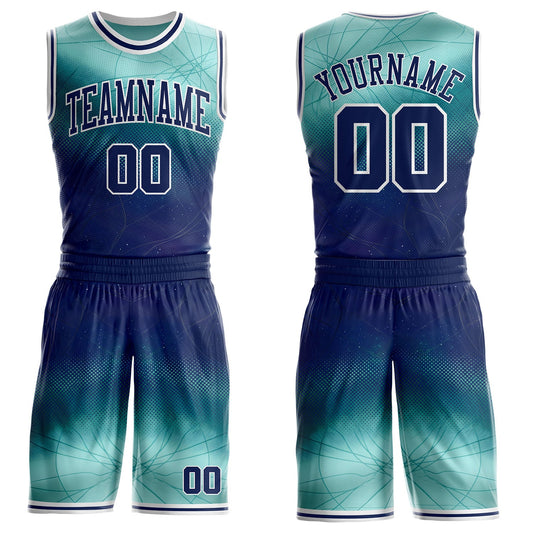 Custom Blue Navy-White Nebula Starry Galaxy Space Round Neck Sublimation Basketball Uniform Jersey - Main View