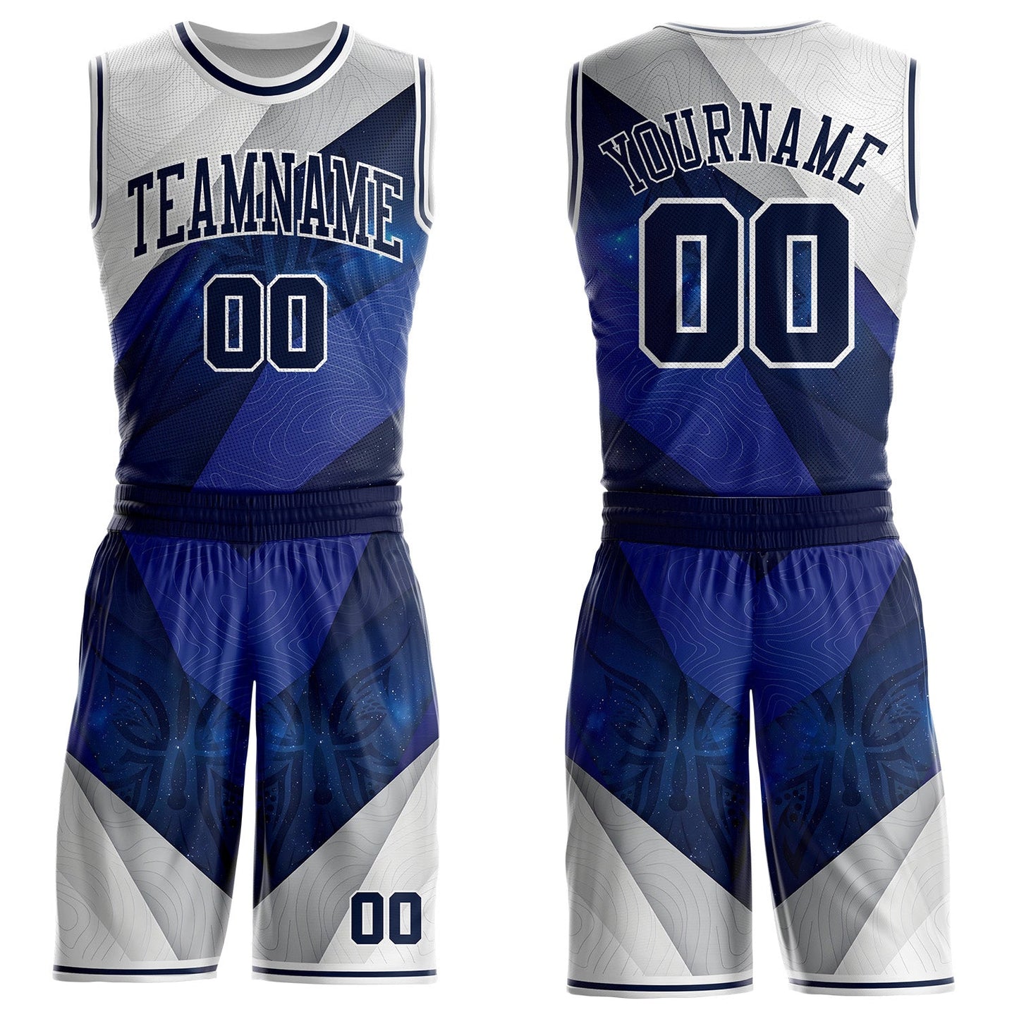Custom Blue-White Nebula Starry Galaxy Space Round Neck Sublimation Basketball Uniform Jersey - Main View