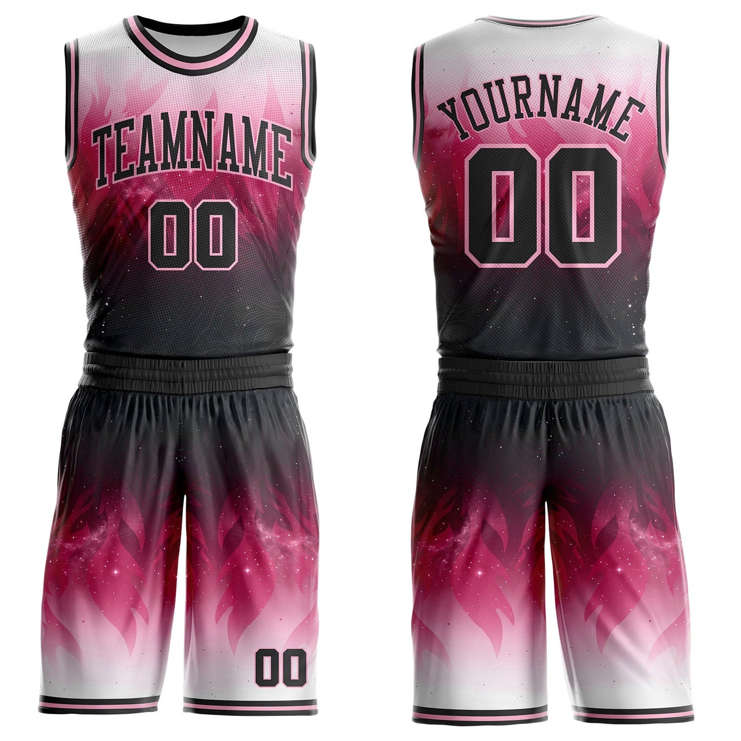 Custom Black-Light Pink Nebula Starry Galaxy Space Round Neck Sublimation Basketball Uniform Jersey - Main View