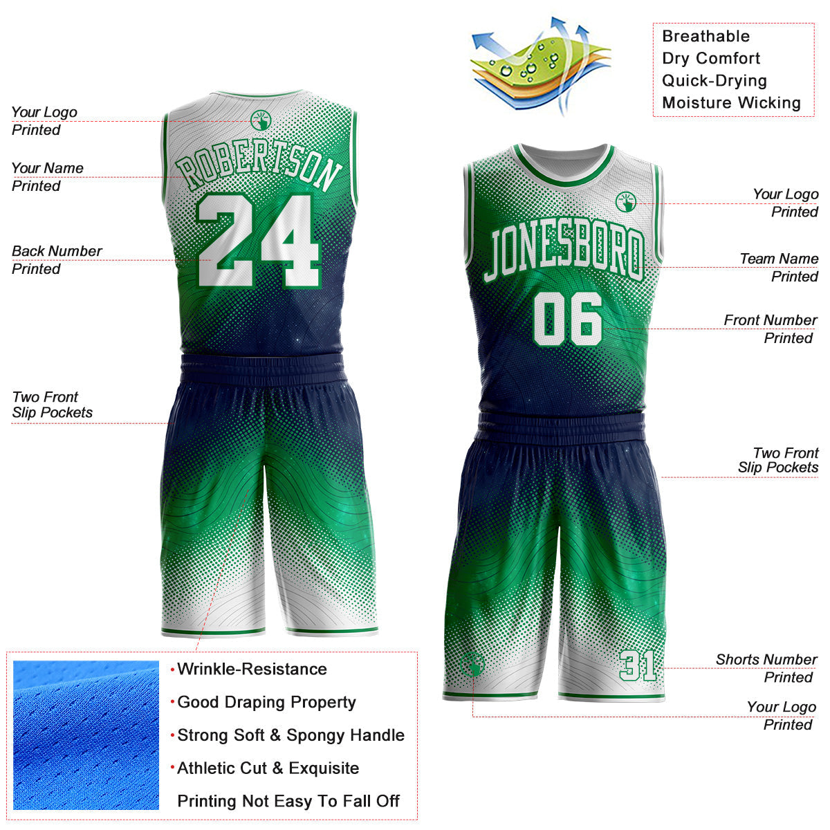 Custom White Blue-Green Nebula Starry Galaxy Space Geometric Dot Round Neck Sublimation Basketball Uniform Jersey view 2