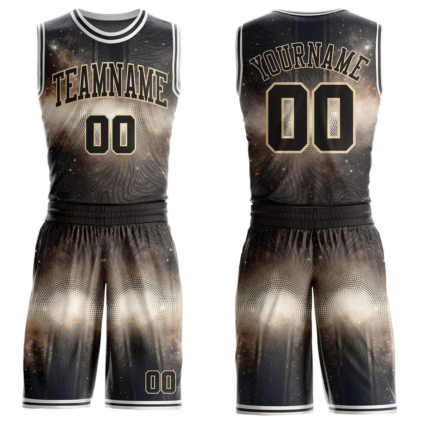 Custom Gray Black City Cream-White Nebula Starry Galaxy Space Geometric Dot Round Neck Sublimation Basketball Uniform Jersey - Main View