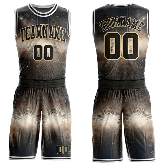 Custom Gray Black City Cream-White Nebula Starry Galaxy Space Geometric Dot Round Neck Sublimation Basketball Uniform Jersey - Main View