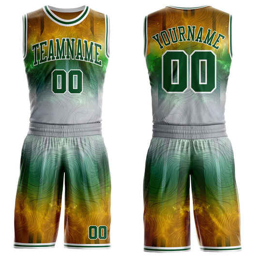 Custom Yellow Green Gray-White Nebula Starry Galaxy Space Round Neck Sublimation Basketball Uniform Jersey - Main View