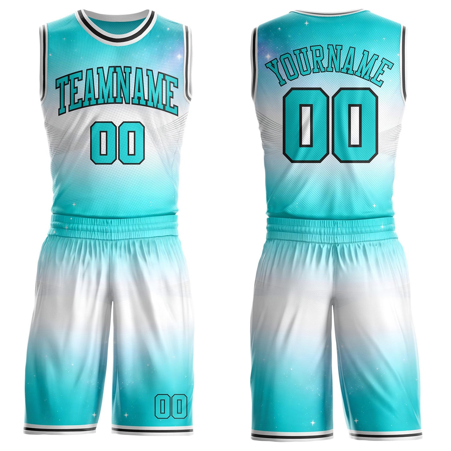 Custom Blue White-Black Nebula Starry Galaxy Space Round Neck Sublimation Basketball Uniform Jersey - Main View