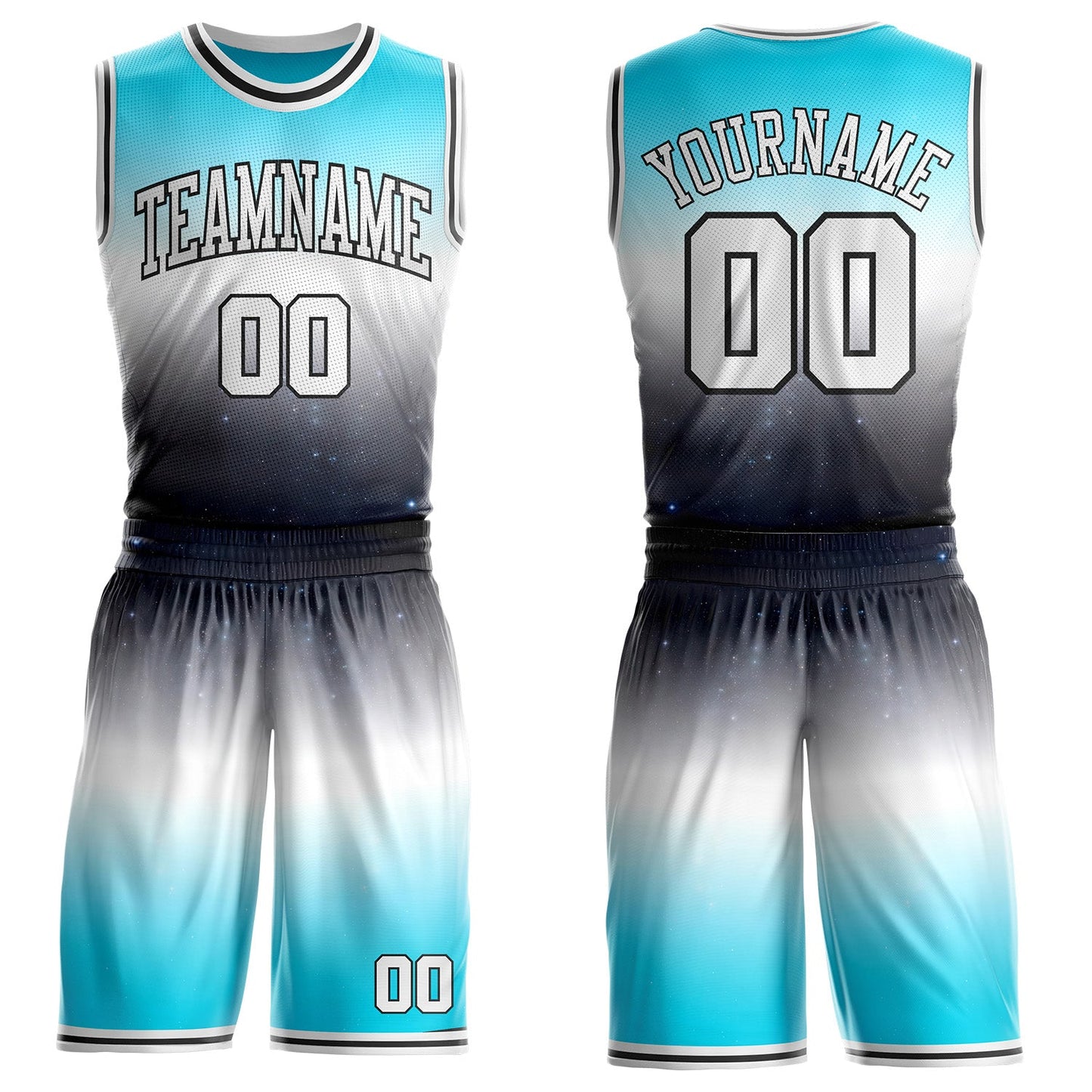 Custom Blue White Gray-Black Nebula Starry Galaxy Space Round Neck Sublimation Basketball Uniform Jersey - Main View