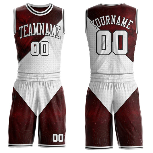 Custom White Red-Black Nebula Starry Galaxy Space Geometric Round Neck Sublimation Basketball Uniform Jersey - Main View