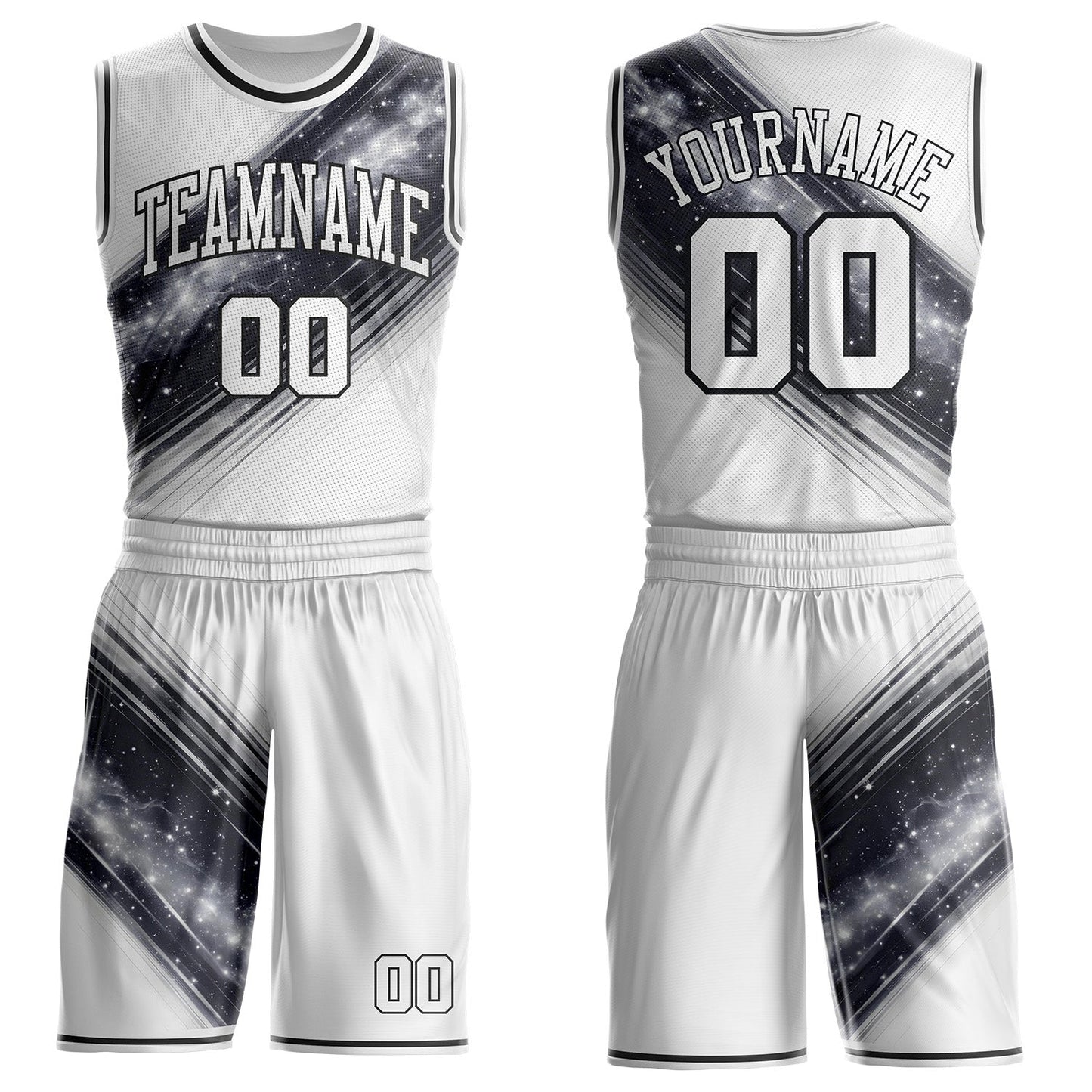 Custom White Gray-Black Nebula Starry Galaxy Space Round Neck Sublimation Basketball Uniform Jersey - Main View