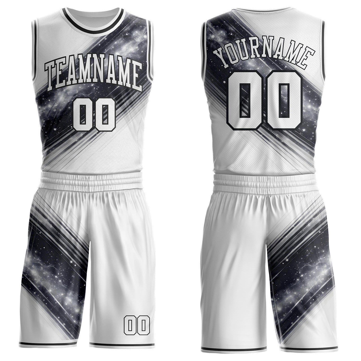 Custom White Gray-Black Nebula Starry Galaxy Space Round Neck Sublimation Basketball Uniform Jersey - Main View